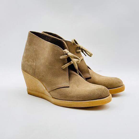 J Crew Ankle Boots Womens 8 Brown Suede Wedge Heels Chukka Booties Desert Shoes - Picture 2 of 12